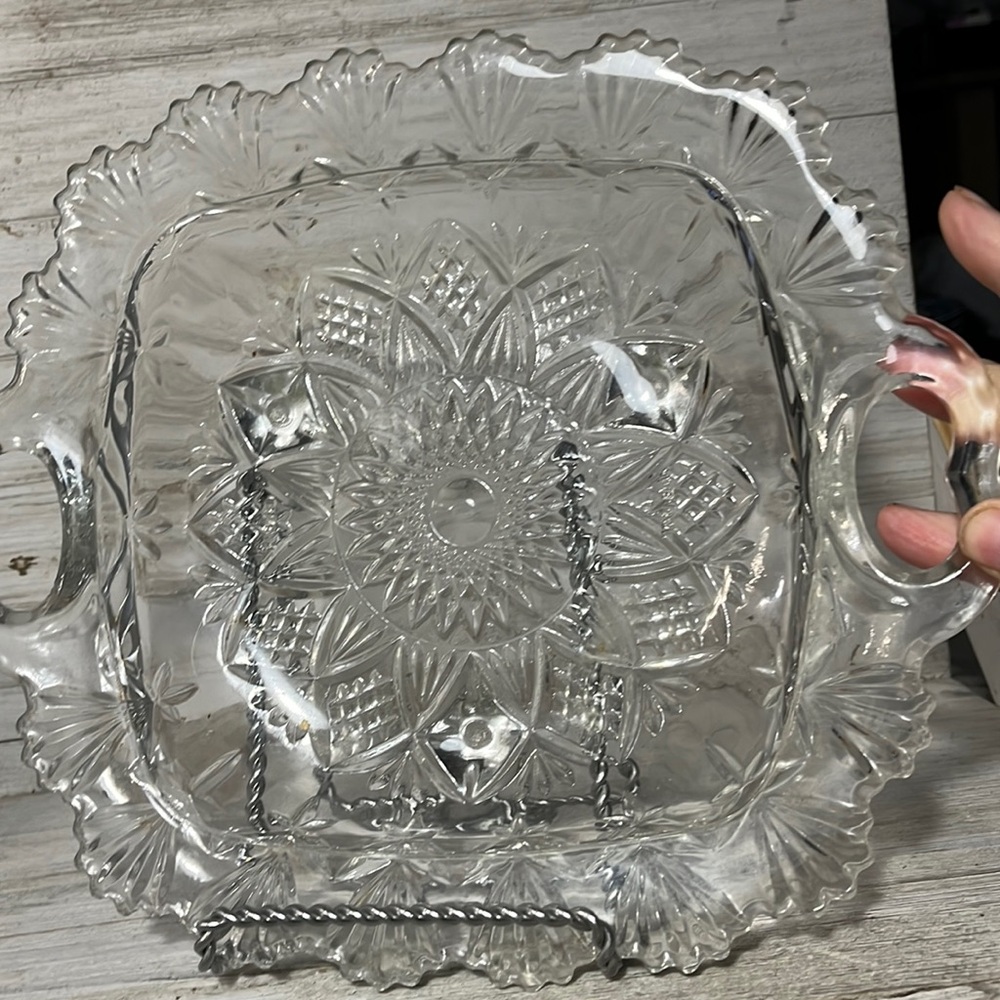 Vintage PASARI INDONESIA Pressed Glass 3 Footed Open Handles Candy/Serving Dish